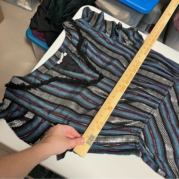 Tessora Long Dress Blue Metallic Stripes Large M2 - Picture 7 of 8